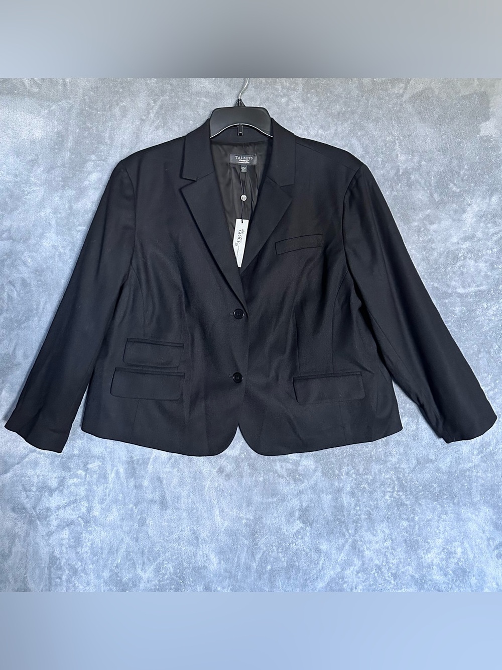 Talbots Black Tailored Two-Button Grace Fit Blazer 22WP Wool Spandex Blend